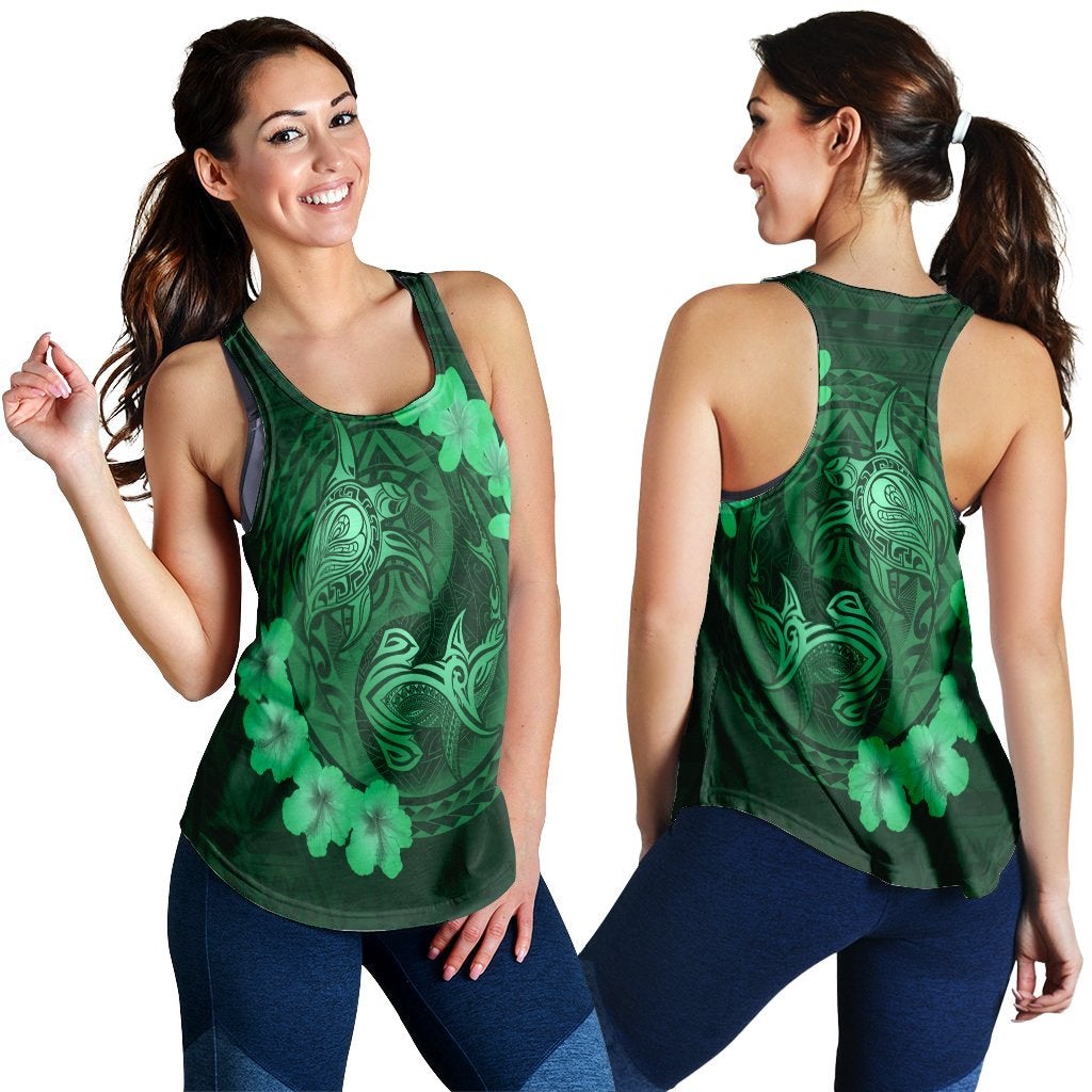 Hawaiian Yin Yang Turtle Shark Hibiscus Plumeria Racerback Tank Green Ah Ha70980