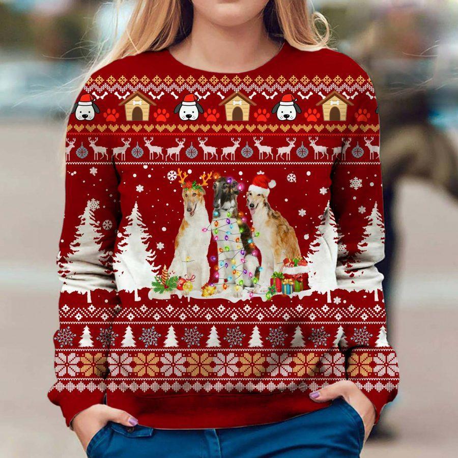 Borzoi Christmas – Ugly Christmas Sweatshirt – 3D Sweatshirt