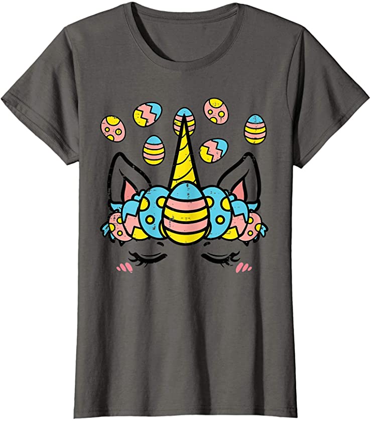 Unicorn Head Eggs Cute Egg Hunt Easter Day Animal Girls Kids T-Shirt