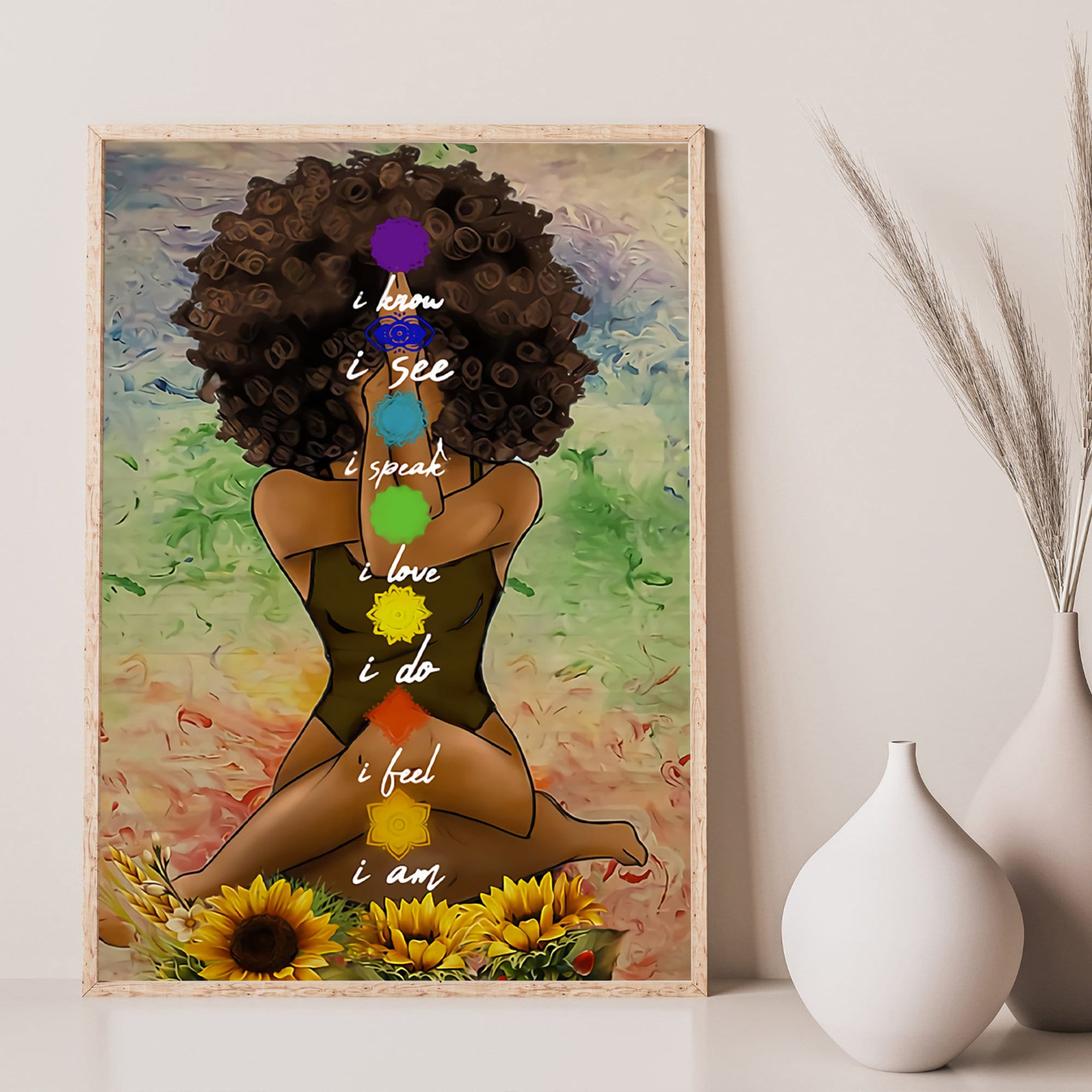 African American Yoga Woman I Know I See I Speak Poster Canvas, Yoga Lovers Poster, Black Women Print Art,Home Decoration, Housewarming Gift