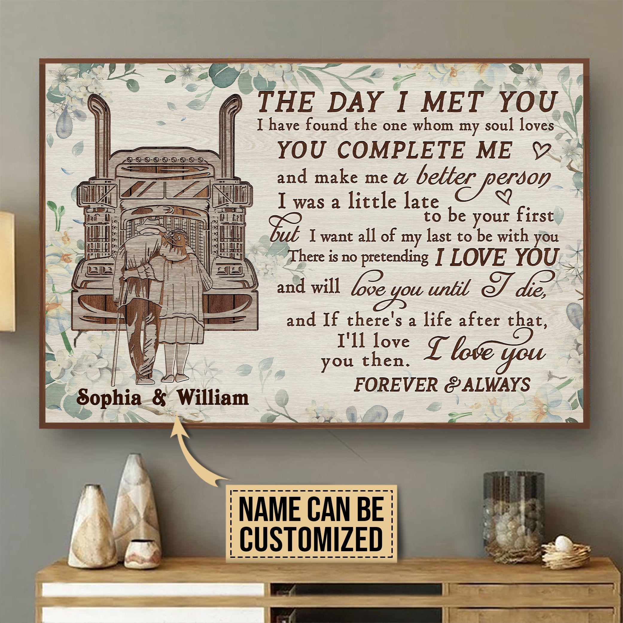 Aeticon Gifts Personalized Truck Floral The Day I Met Canvas Mom Dad Gift Home Decor