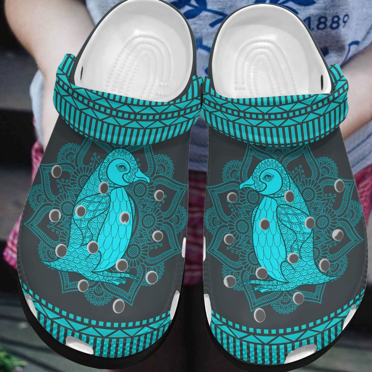 Penguin Personalized Clog, Custom Name, Text, Color, Number Fashion Style For Women, Men, Kid, Print 3D Aqua-Colored Penguin