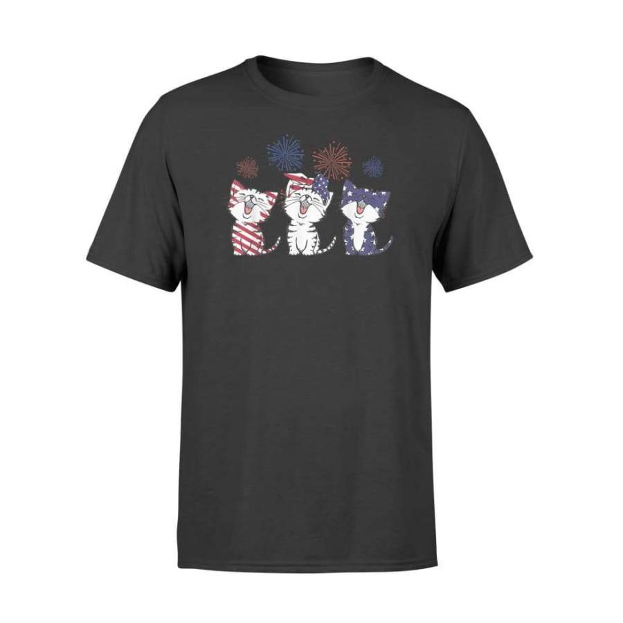 Red White Blue Cats USA Flag Firework 4th Of July Women – Standard T-shirt