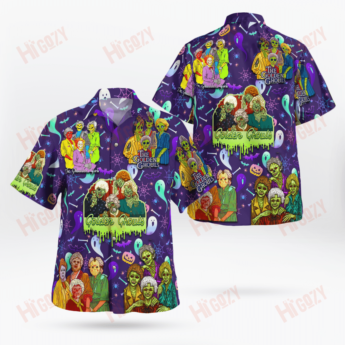 The Golden Ghouls Hawaiian Shirt, Halloween Button Up Shirt, Halloween Hawaiian Shirt