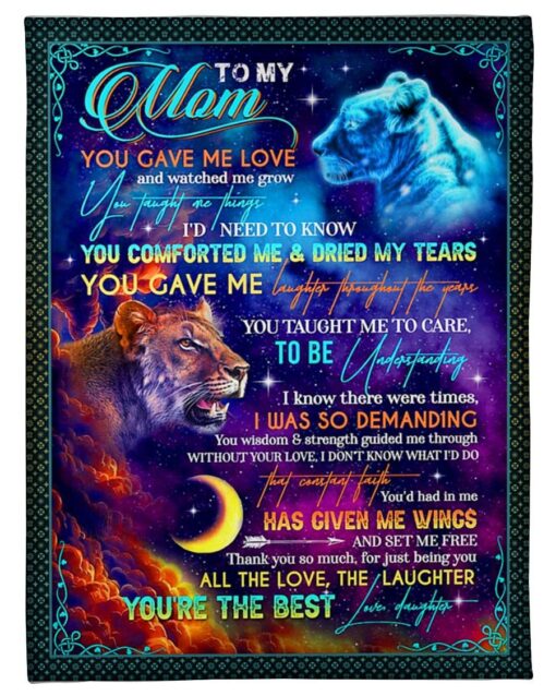 To My Mom Thank You Gift For Mom From Daughter Lion And Moon Soft Cozy Lightweight Premium Blanket