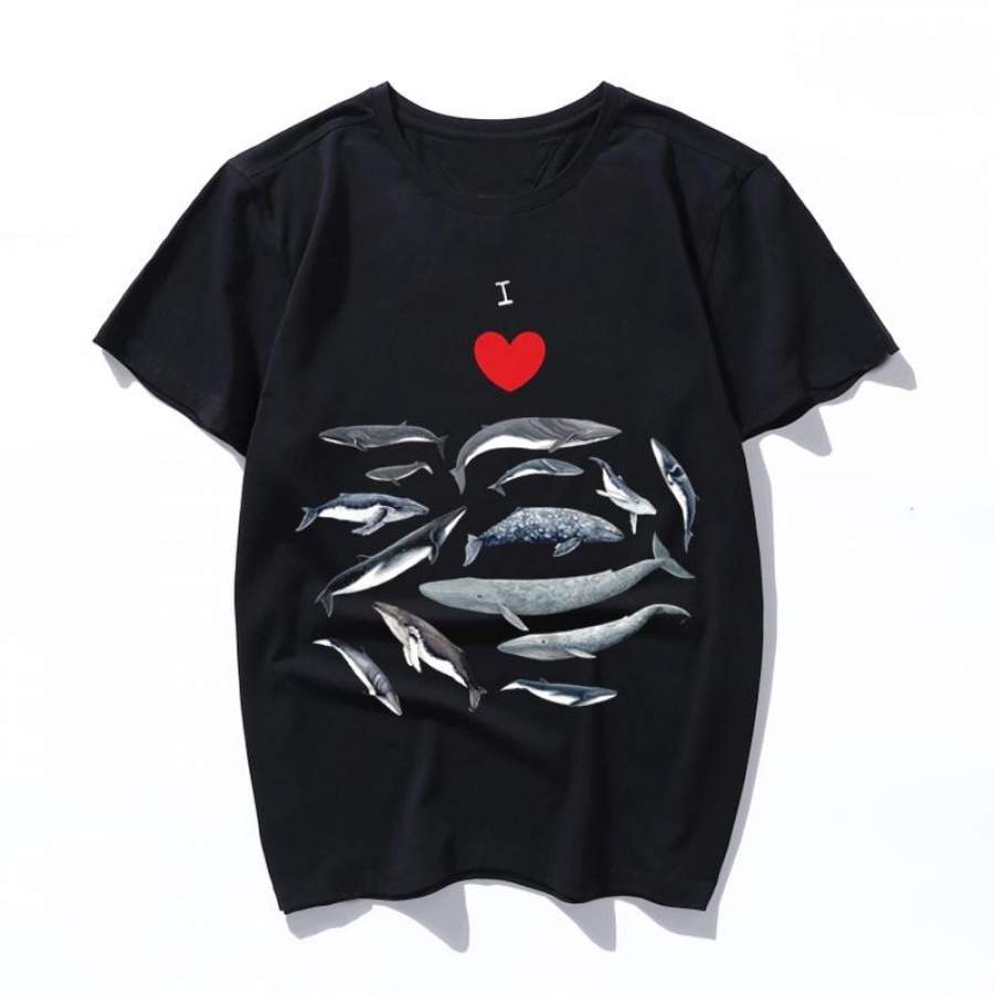 i love whales Women T-shirt Fashion Print Top O-Neck Tee Shirts Men 2019 Black Tops Tee Short Sleeve Tees camiseta