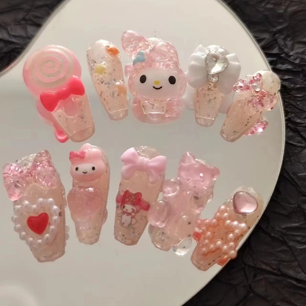 Lollipop and Cute Melody Press On Nails/ Melody Nail/s Bunny Nails/ Cute Nails/ Japanese Nails/ Kawaii Nails/ Handmade Reusable Nails#170