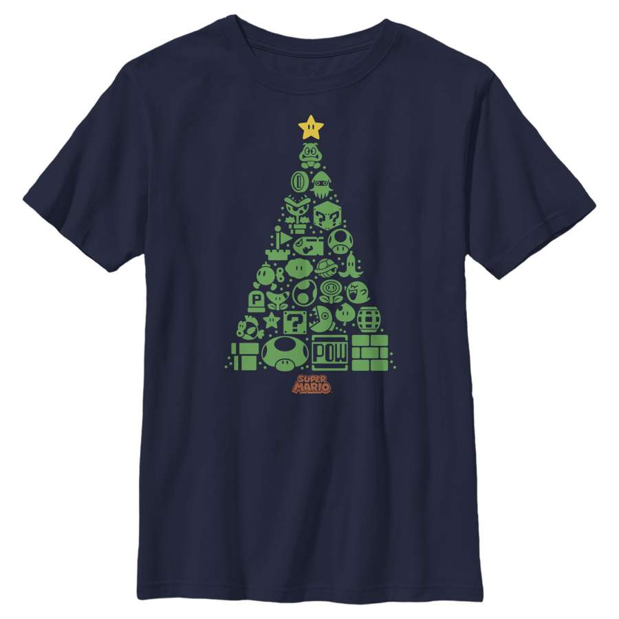 Nintendo Boy’s Christmas Tree Mosaic  T Shirt