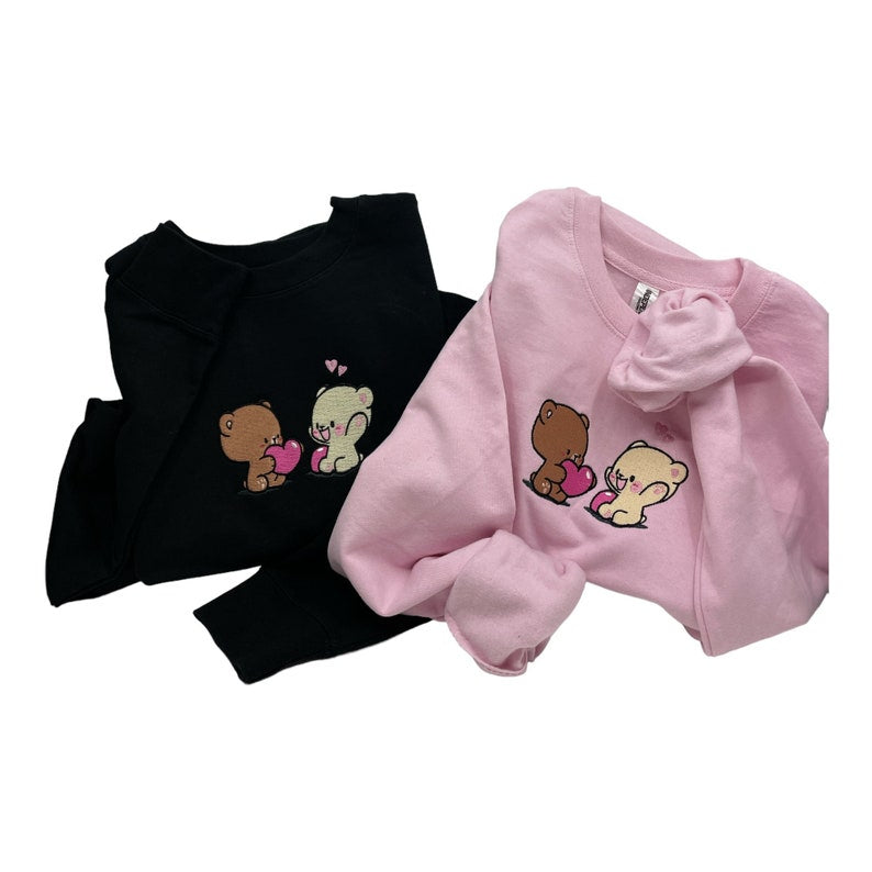 Bear Couple Valentines Embroidered Sweatshirt 2D Crewneck Sweatshirt All Over Print Sweatshirt For Women Sweatshirt For Men Sws3712