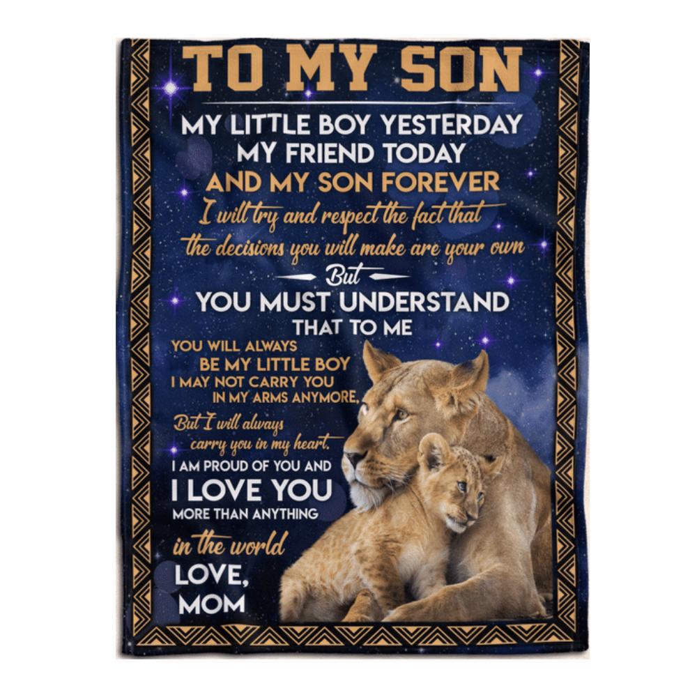 To My Son Lion Mom Fleece Blanket Family Gift Home Decor Bedding Couch Sofa Soft And Comfy Cozy