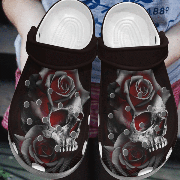 Burning Skull Rose Flower Tattoo clog Shoesshoes Skull Shoes Crocbland Clog Gifts For Women Girl