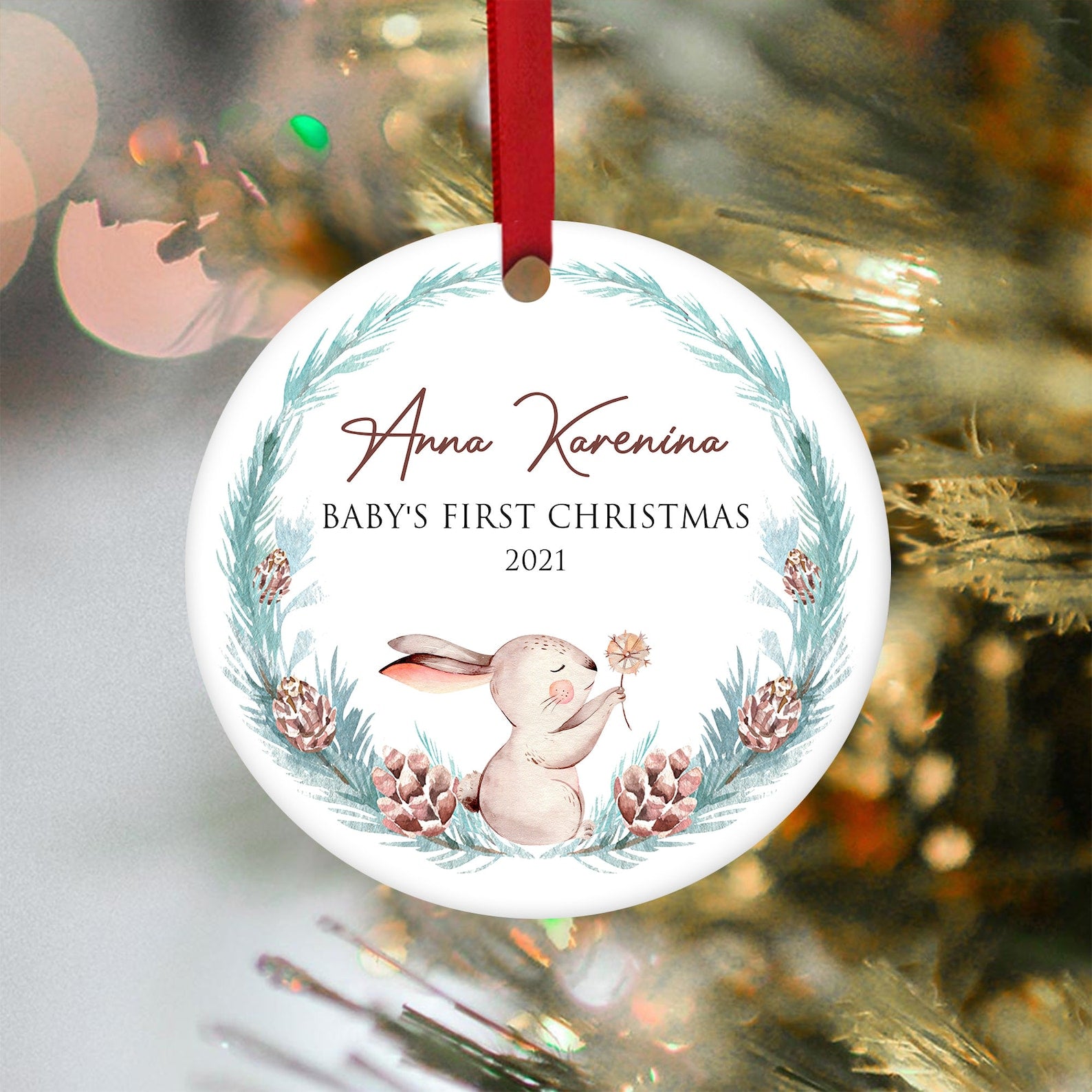 Personalized 1St Christmas Rabbit Bauble New Baby First Christmas Ornament