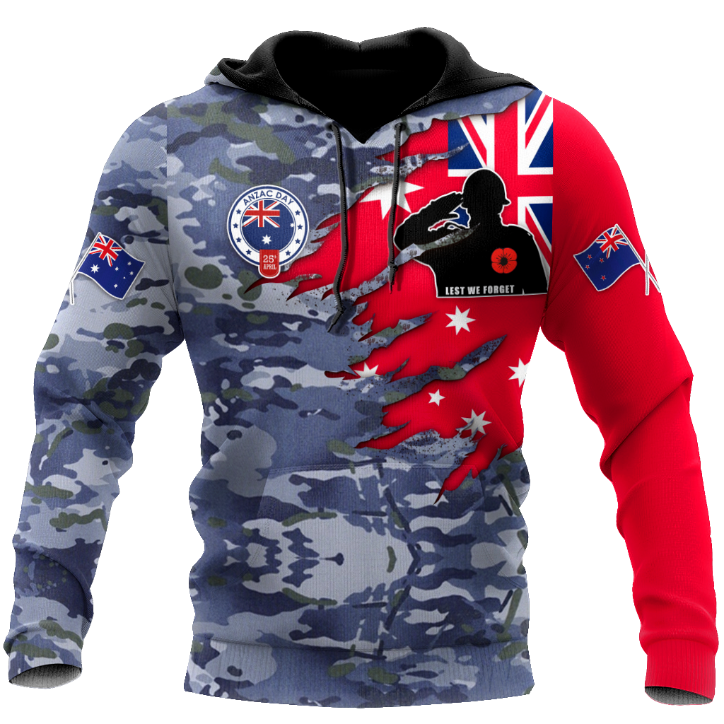 Anzac day remembrance Kiwi and Australia Navy Veteran Camo 3D print shirt