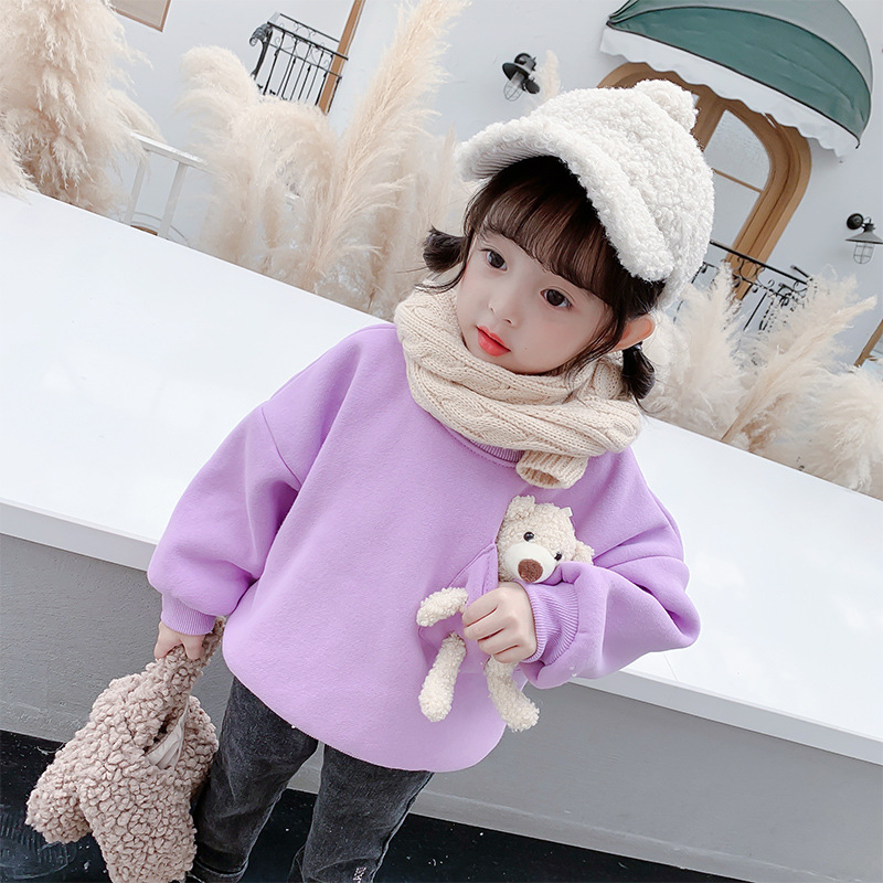 Boutique 2021 New Spring Girl Sweater Korean Version Thick Girls Kid Plus Velvet Top Cartoon Cute 2-6 Years old Children Clothes alx