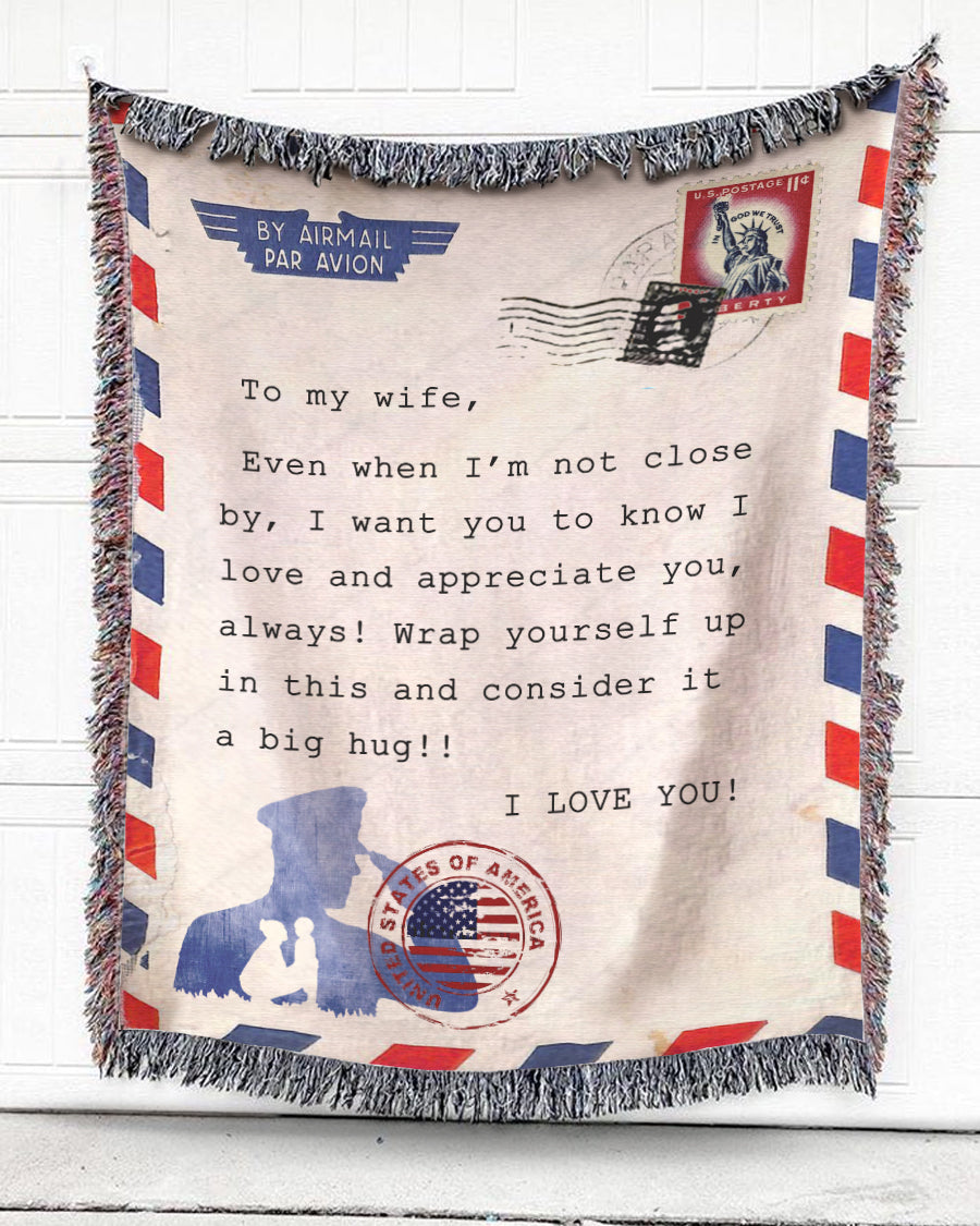 Woven Throw For Wife Wedding Anniversary Gift, Military Airmail, Cotton Blanket