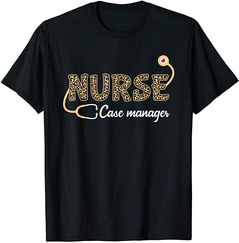 Nurse Case Manager Leopard Print Stethoscope Heart Nursing T-Shirt