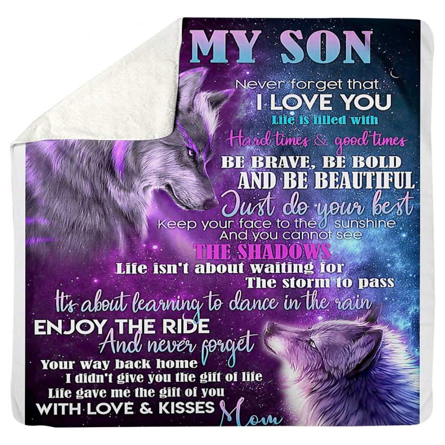 To My Son Love & Kisses From Mom Sherpa Blanket