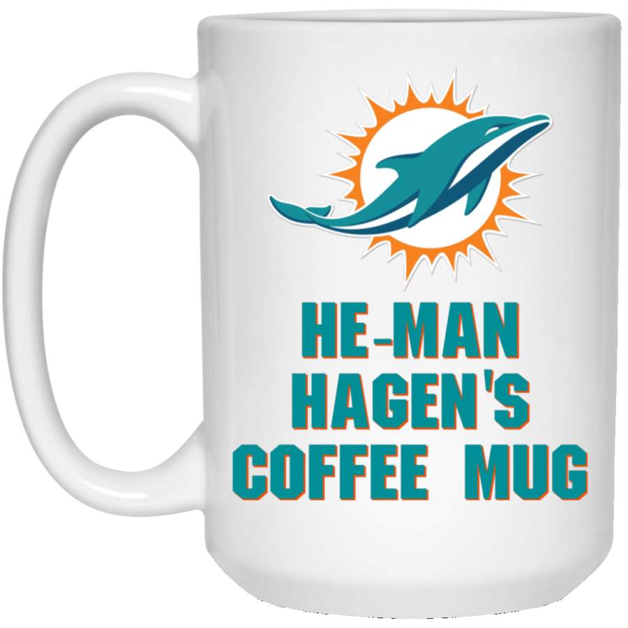 Personalized Miami Dolphins Logo Hagen’s 21504 15 oz. White Mug