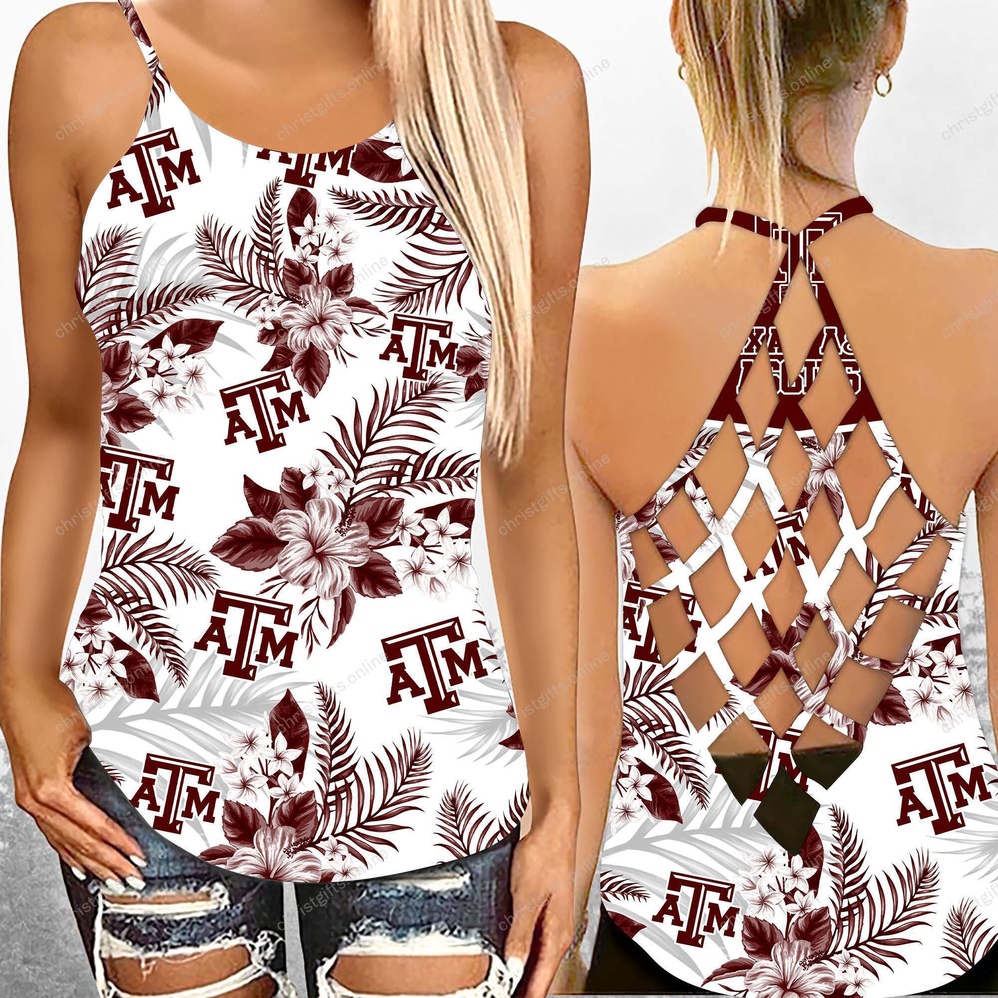 Texas A&M Aggies NCAA2-Criss Cross Tanktop Hawaii Style Ds1