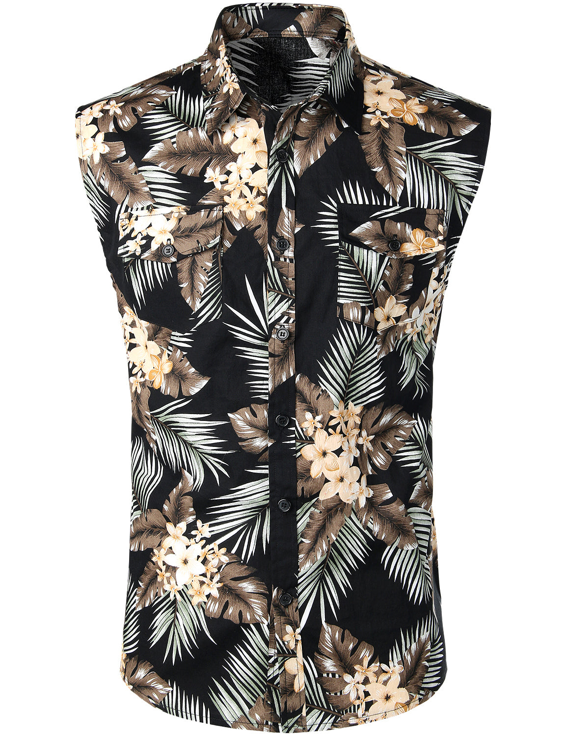 Cotton Floral Print Sleeveless Pocket Hawaii Shirt Ha94865