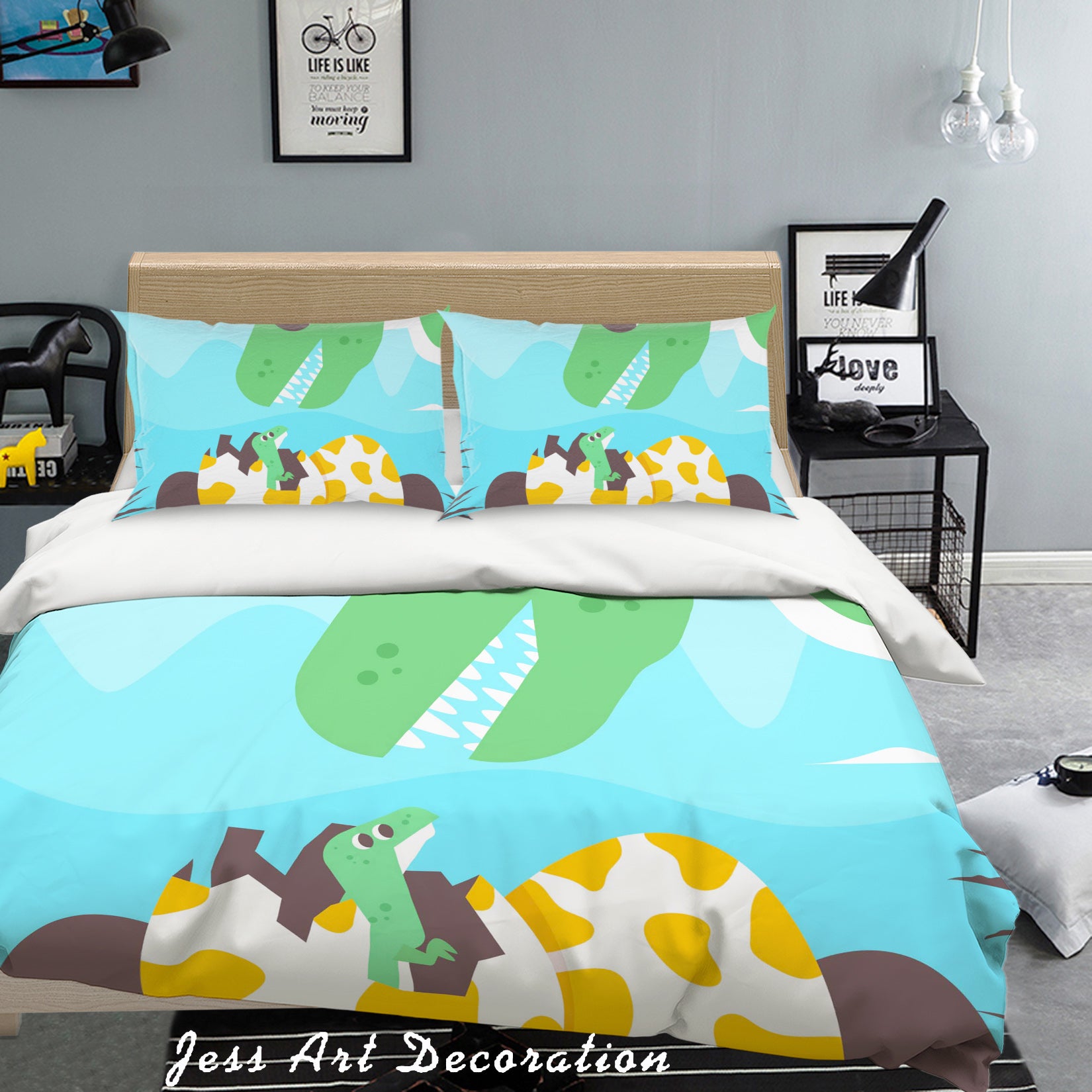 3D Green Cartoon Dinosaur Quilt Cover Set Bedding Set Pillowcases 35