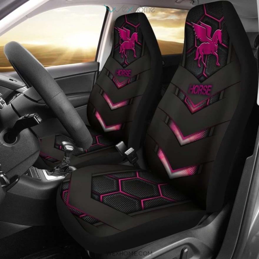 Pink Walking Horse Emblem Car Seat Covers