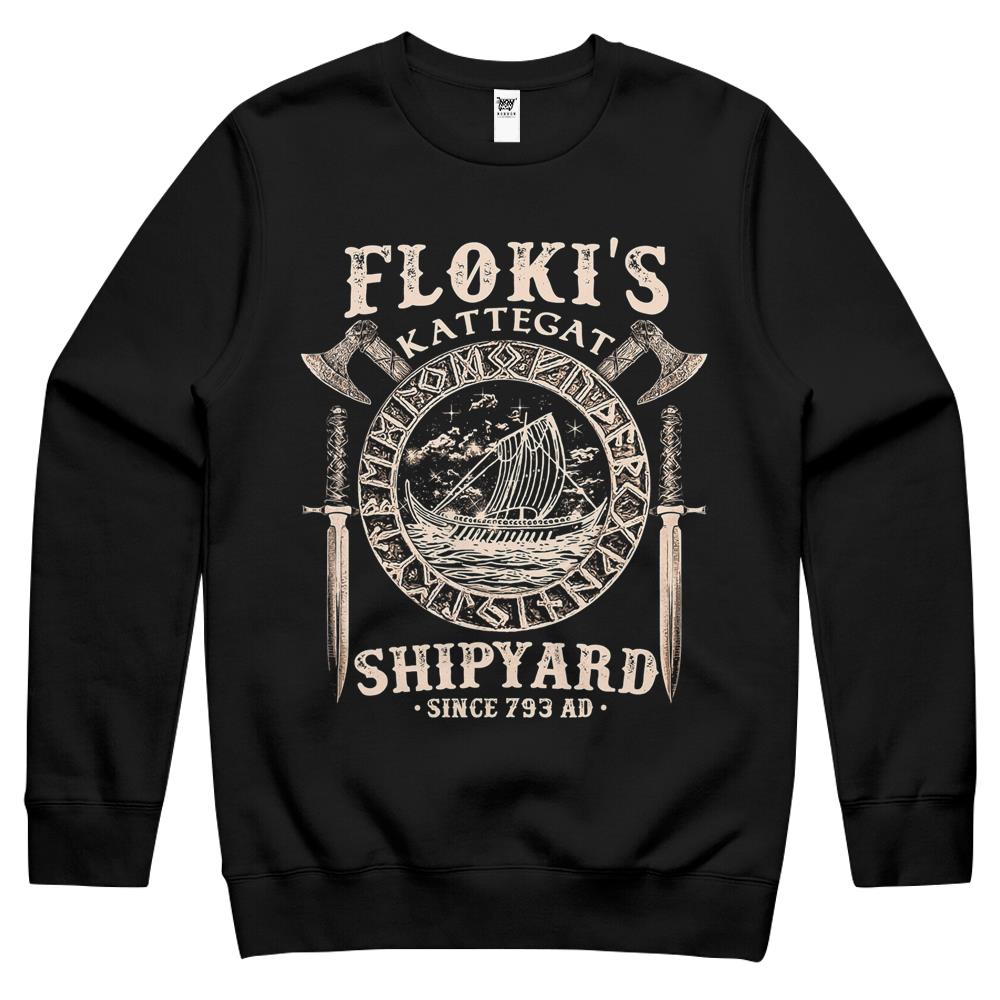 Flokis Shipyard Kattegat Viking Ship And Sword Crewneck Sweatshirt