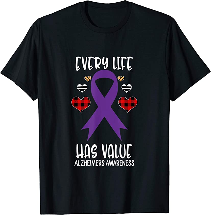 Every Life Has Value Alzheimers Awareness Ribbon Leopard T-Shirt