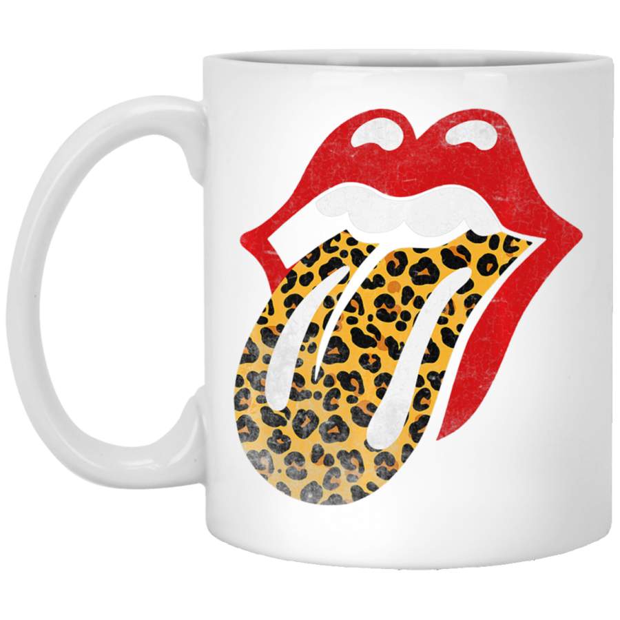 Red Lips Leopard Tongue Cute Gift Premium White Mug