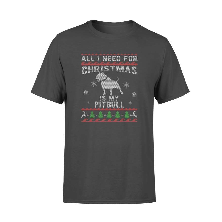 Ugly Christmas Style Pitbull Dog Funny T-Shirt