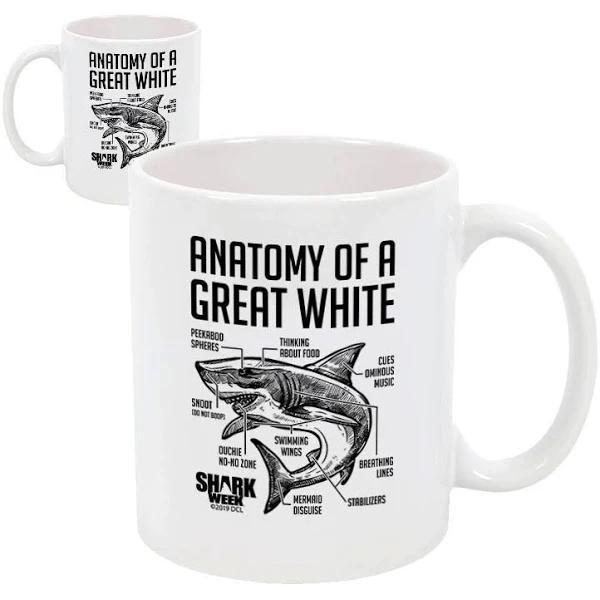 Shark Week Anatomy Of A Great White Shark Mug In White, , Ceramic