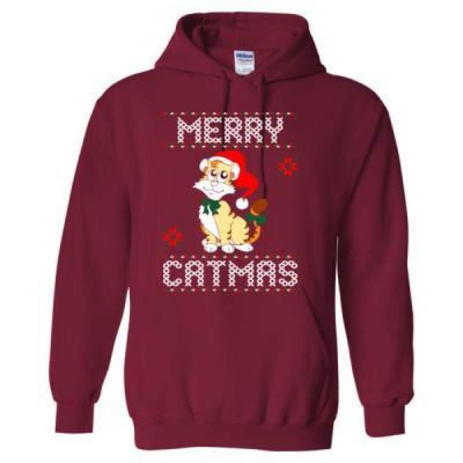 Agr Merry Catmas Ugly Christmas Sweater 2023 – Heavy Blend™ Hooded Sweatshirt