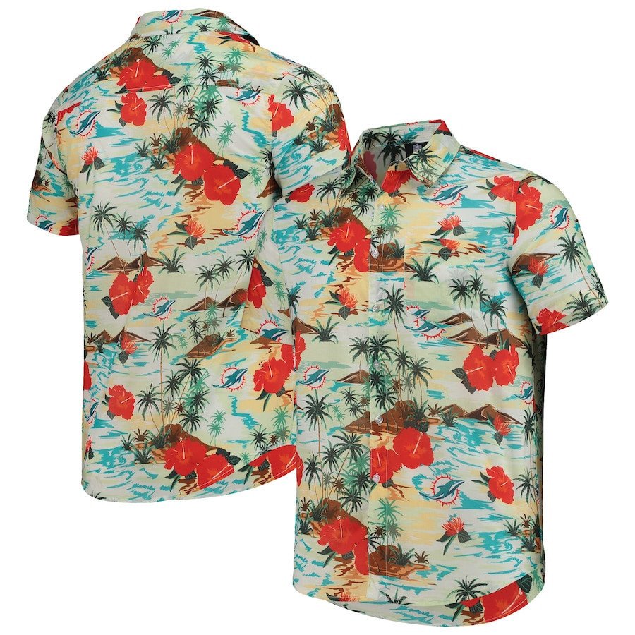 Miami Dolphins Cream Paradise Floral Hawaii Shirt Ha51813