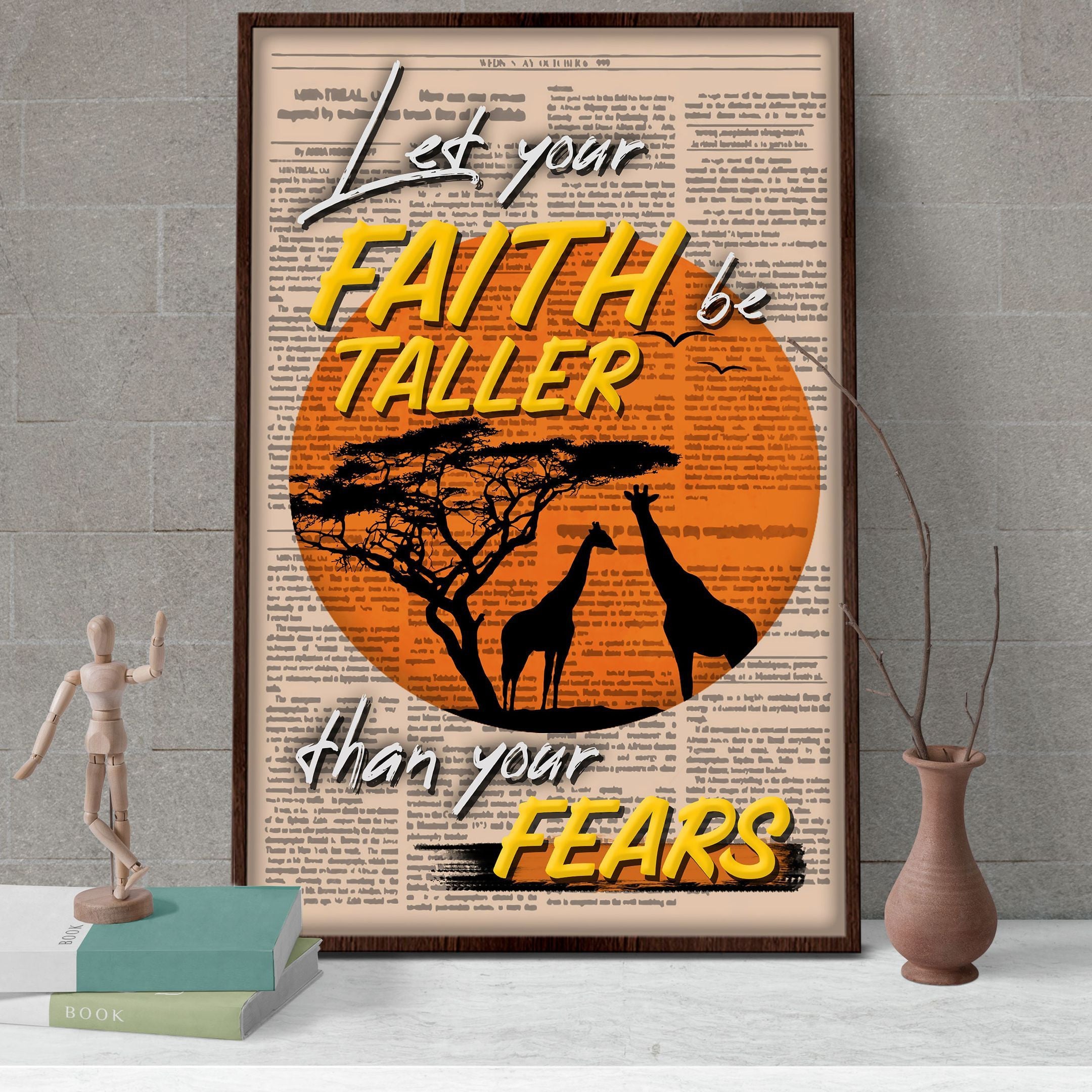 Vintage Newspaper Template  Poster – Let Your Faith Be Taller Than Your Fears Canvas Home Décor Gifts For Men Women – Gigo Smart