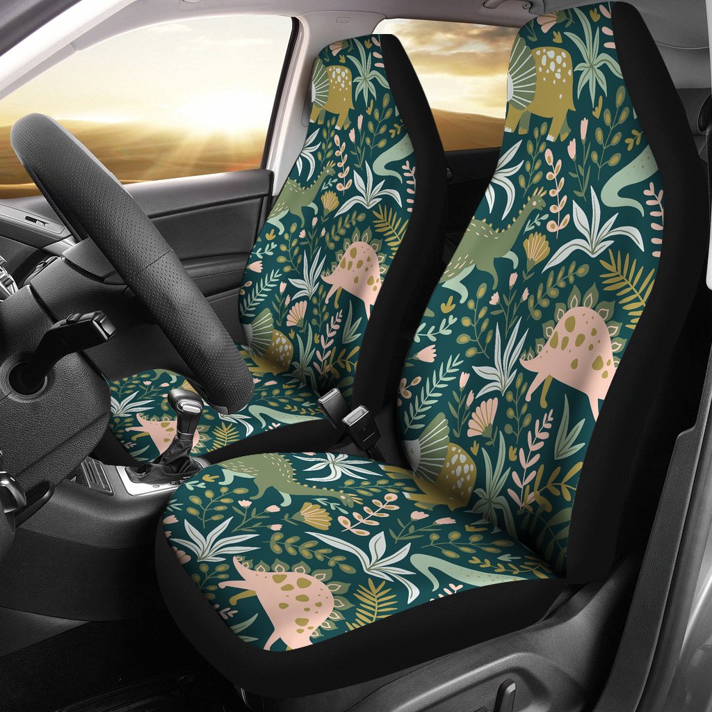 Dinosaurs Tropical Leaves Flower Pattern Universal Fit Car Seat Covers