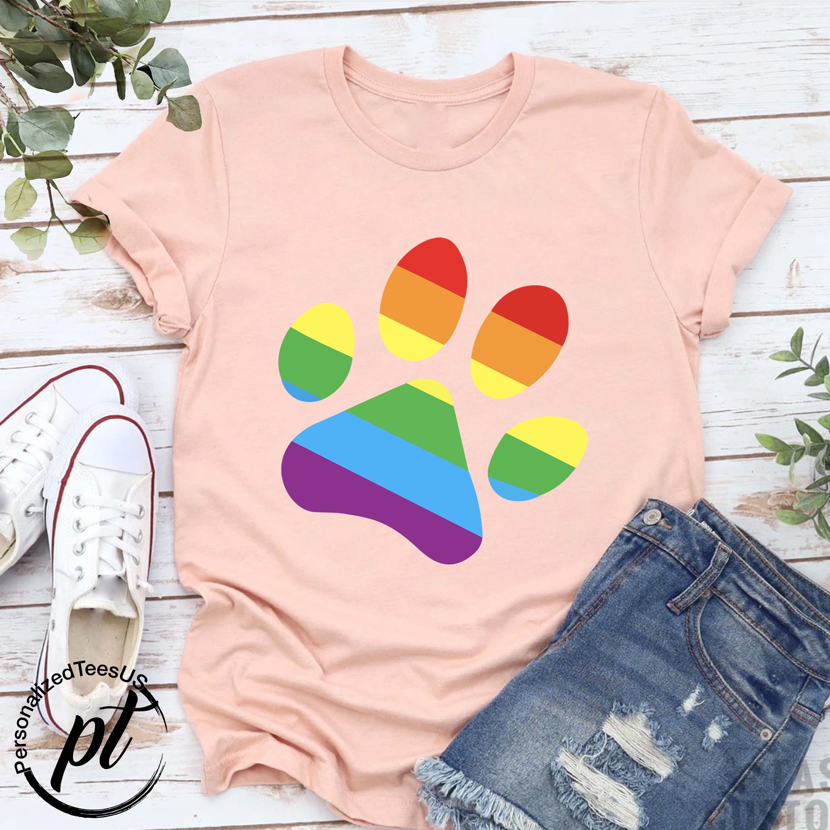 Rainbow Paw Print T-Shirt,Lgbt Cat Shirt,Pride Dog Shirt,Lesbian Love Gift,LGBTQ Support Tee,Rainbow Shirt,Gay Pride Gift,Cute Pride Shirt