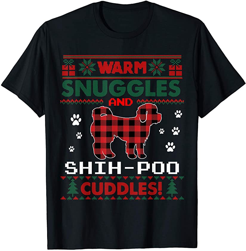 Shih-Poo Dog Red Buffalo Plaid Gift Ugly Christmas Sweater T-Shirt