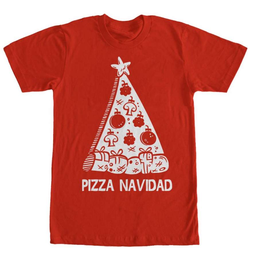 Lost Gods Men’s Christmas Tree Pizza Navidad  T Shirt Red