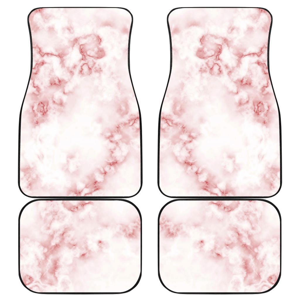 Rose Pink Marble Print Front And Back Car Floor Mats, Front Car Mat