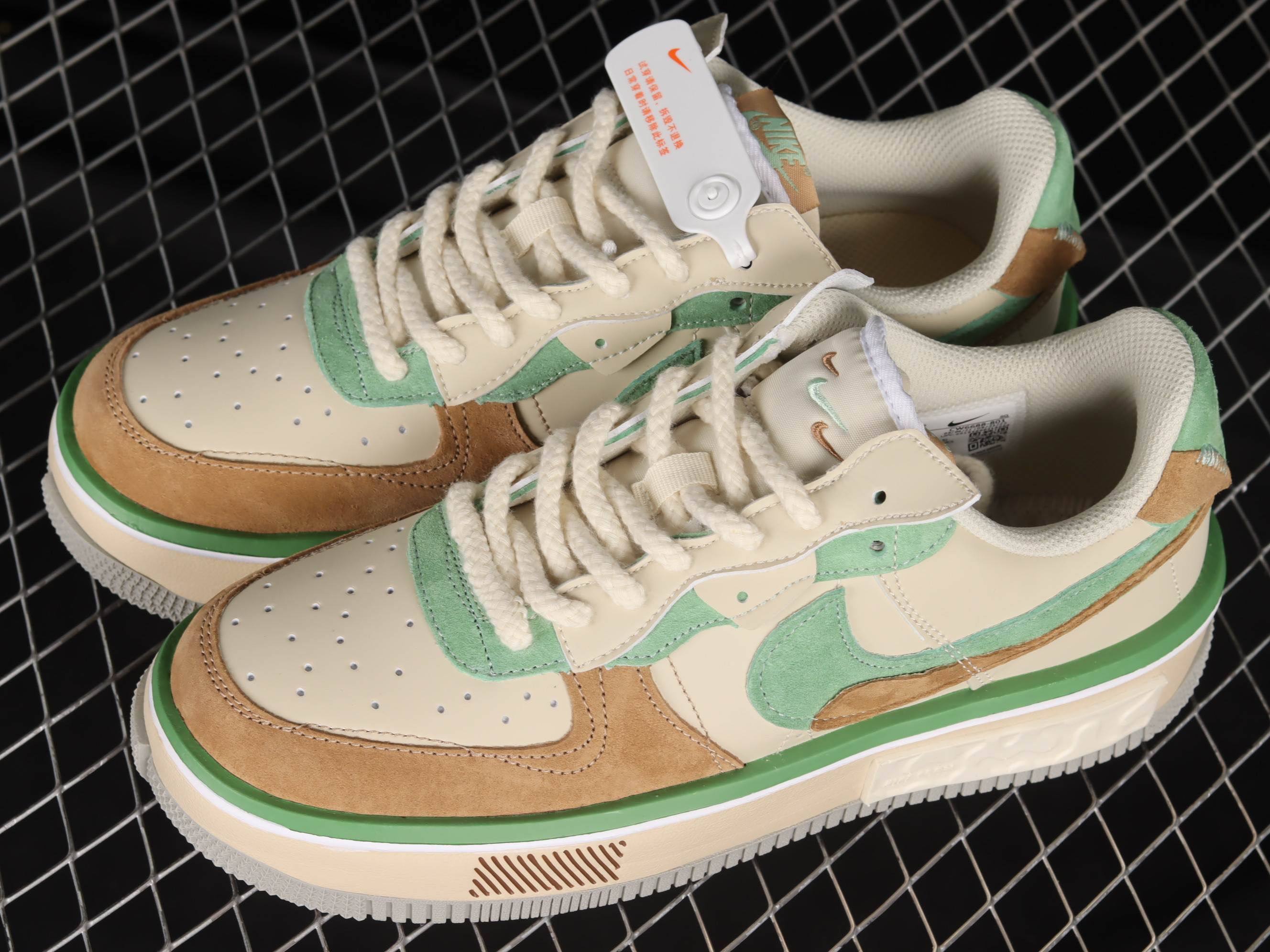 Nike Air Force 1 Fontanka Beige Green Shoes Sneakers SNK852982414