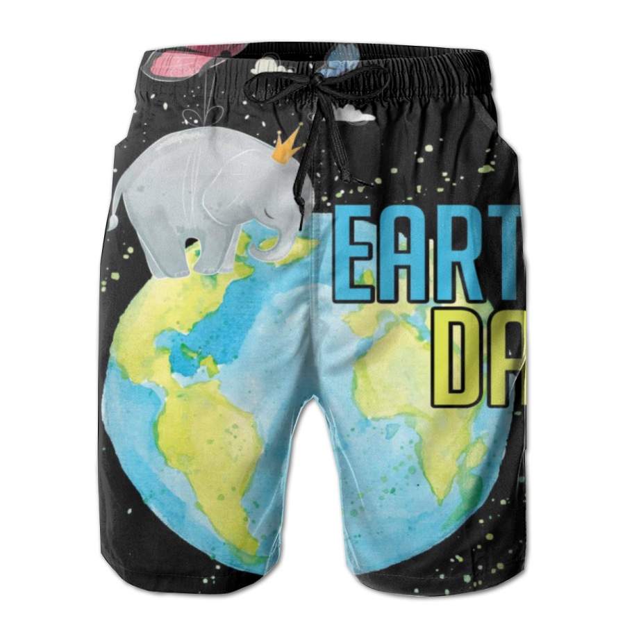 2 Pack Elephant Earth Day Poster Men Swim Trunks Drawstring Elastic Waist Quick Dry Beach Shorts with Mesh Lining Swimwear Bathing Suits