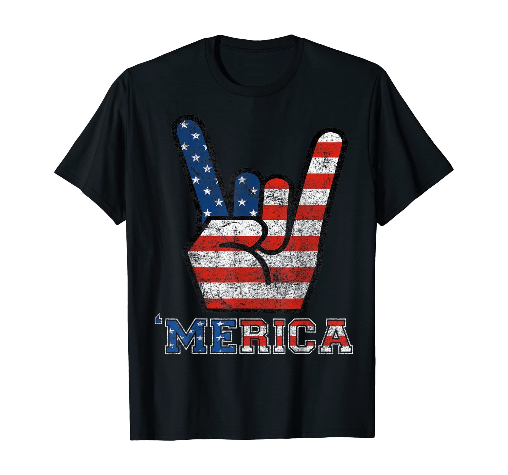 Merica Rock Sign 4th of July Vintage American Flag T-shirt