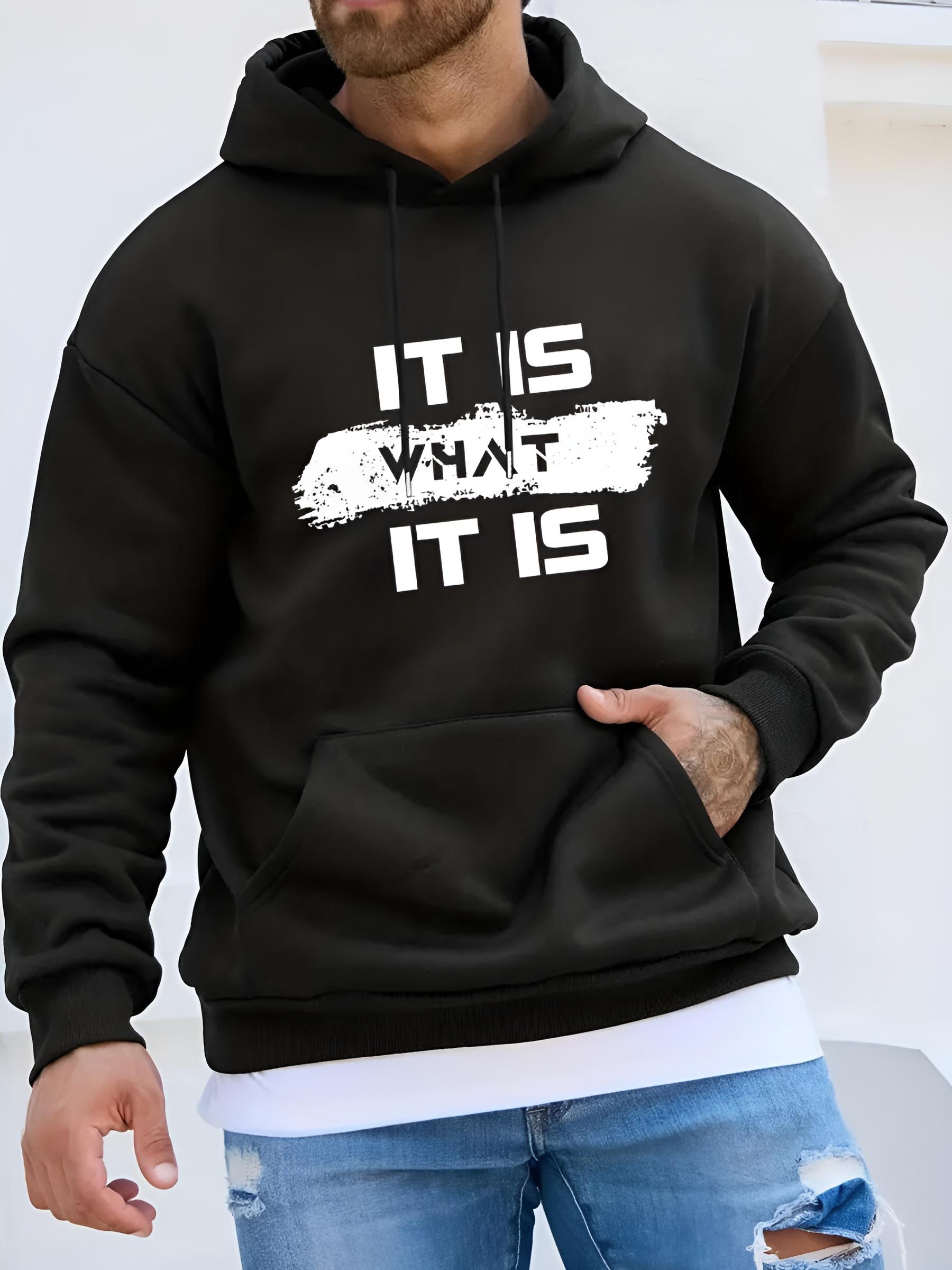 Unisex Men’s Regular Fit Letter Print Drawstring T-Shirt Sweatshirt Hoodie, Casual Pocket Hooded Sweatshirt for Spring & Fall, Men’s Pullover Top for Daily Wear, Fall Outfits, Fallfreshness