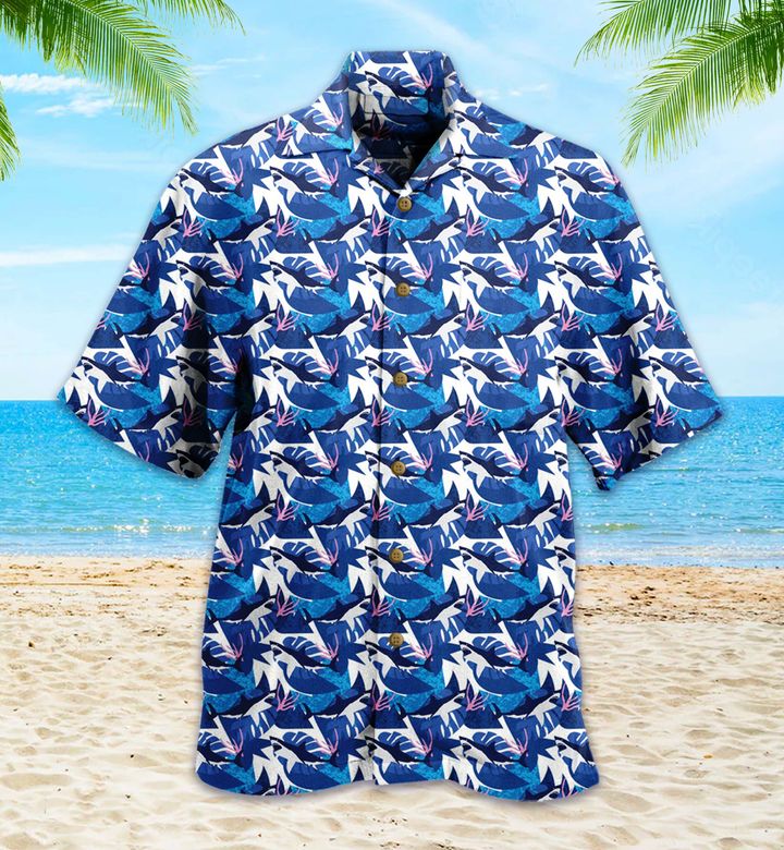 Shark Dark Blue Hawaiian Shirt 3D