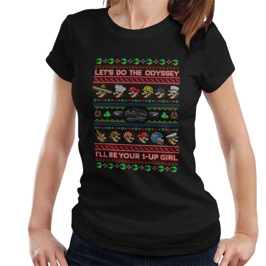 Super Mario Odyssey Christmas Knit Pattern Women’s T-Shirt