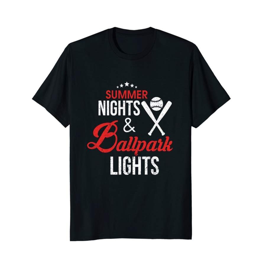 Summer Nights & Ballpark Lights T-Shirt For Baseball Players Men Sports T-Shirt