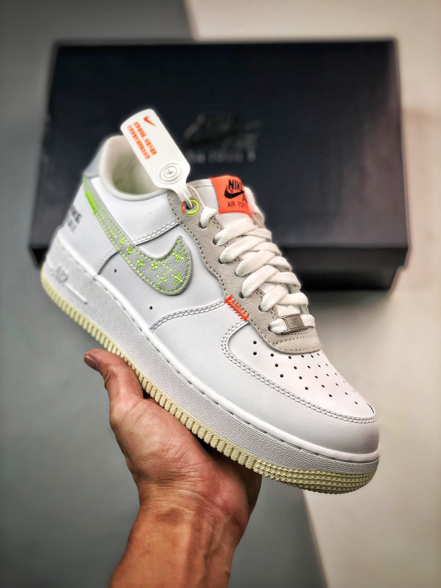 Nike Air Force 1 Low Just Stitch It WhitePink-Neon FB1853-111 5340419