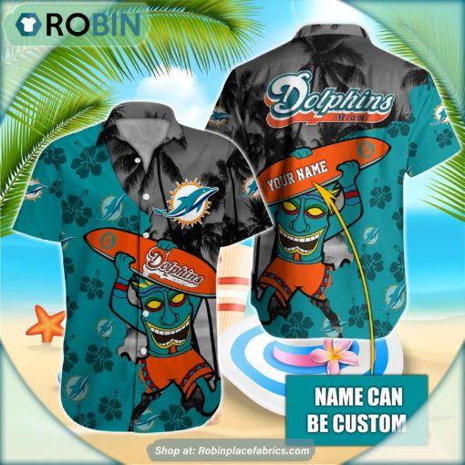 Miami Dolphins Tiki Man Nfl Hawaiian Shirt Custom Name