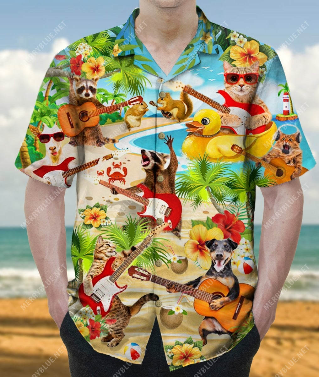 Animal Playing Guitar Unisex Hawaiian Shirt