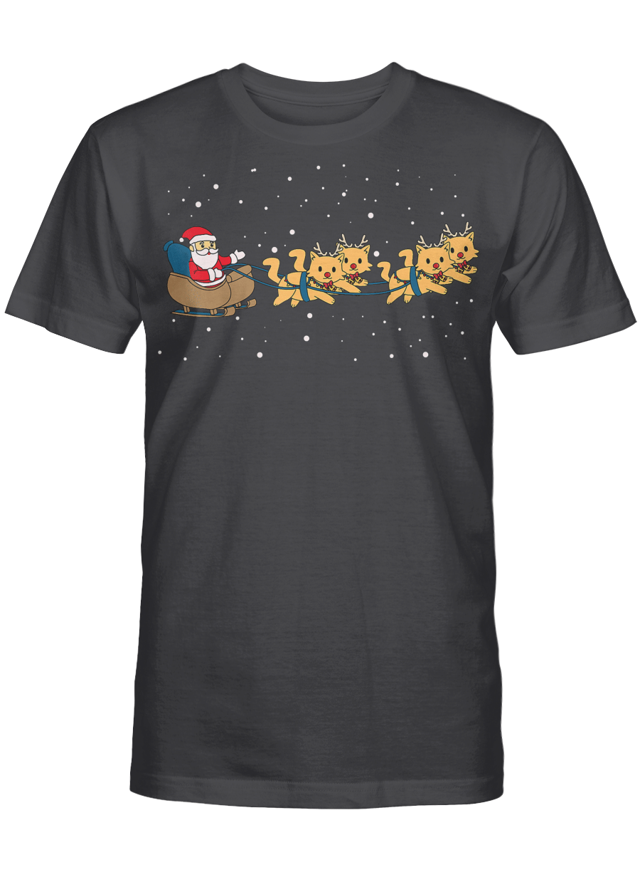 AmazeStyleZ Santa’s Reindeer, Ugly Christmas Sweater, Christmas Gift Ideas, Christmas TreeHo Santa Cat Reindeer Meowy X-Mas Night Funny Christmas Gift T-Shirt